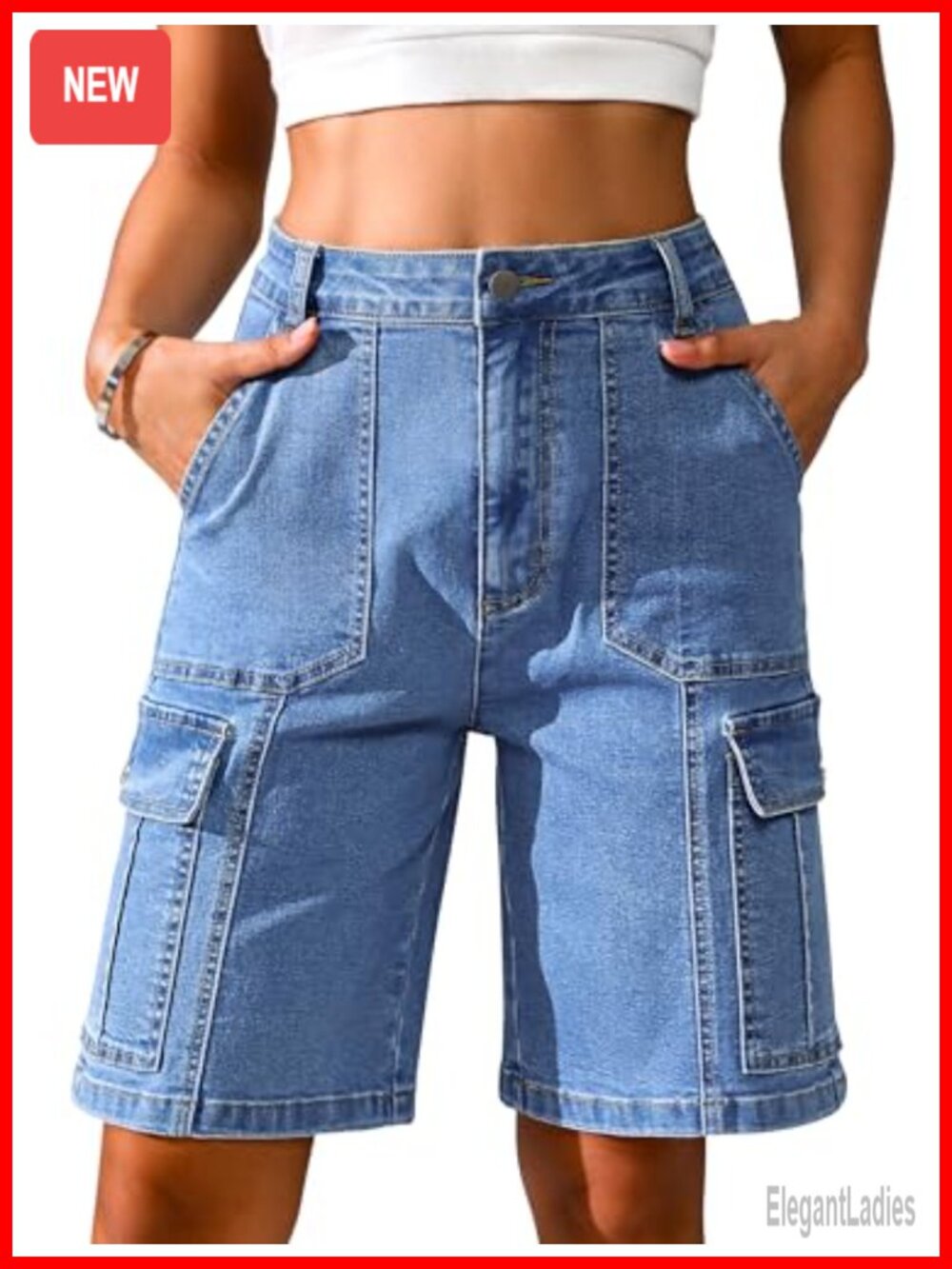 Women's Bermuda Cargo Shorts High Waisted 9" Inseam Relaxed Fit